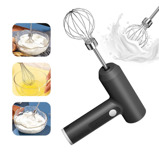 Rechargeable 3-Speed Electric Hand Mixer with 2 Whisks