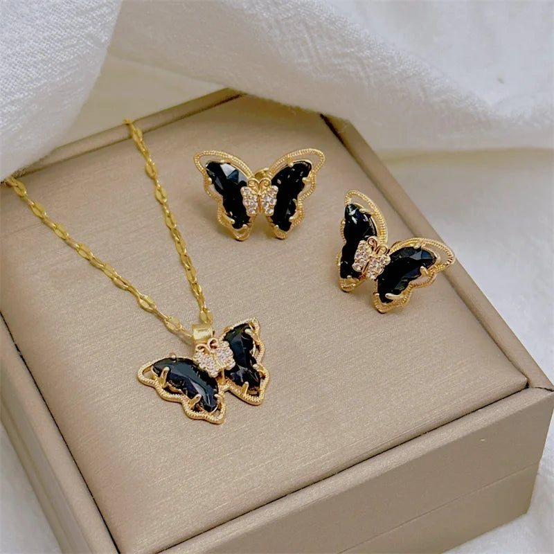 Butterfly Necklace &amp; Earrings Jewelry Set