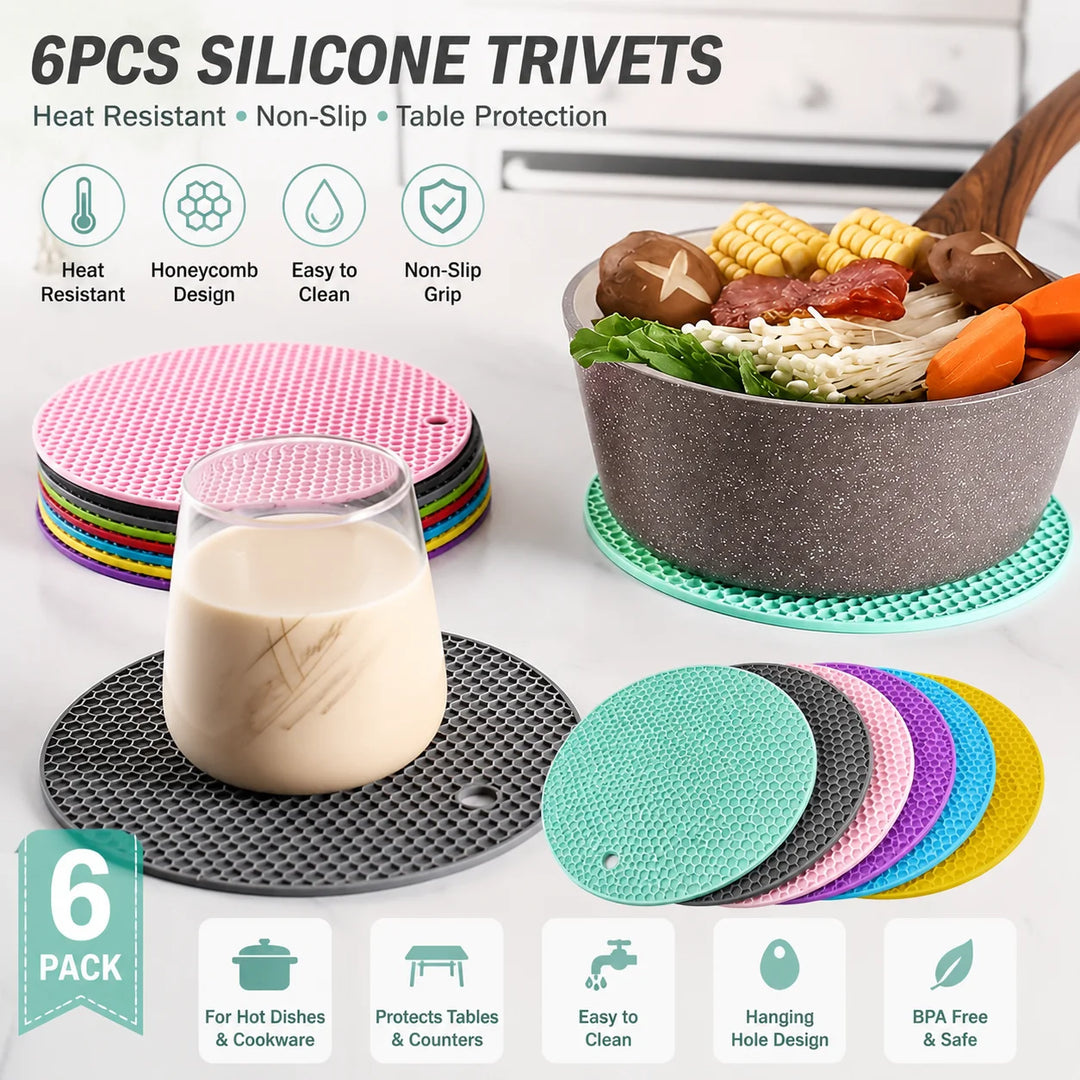 6-Pack Silicone Honeycomb Heat Resistant Trivets