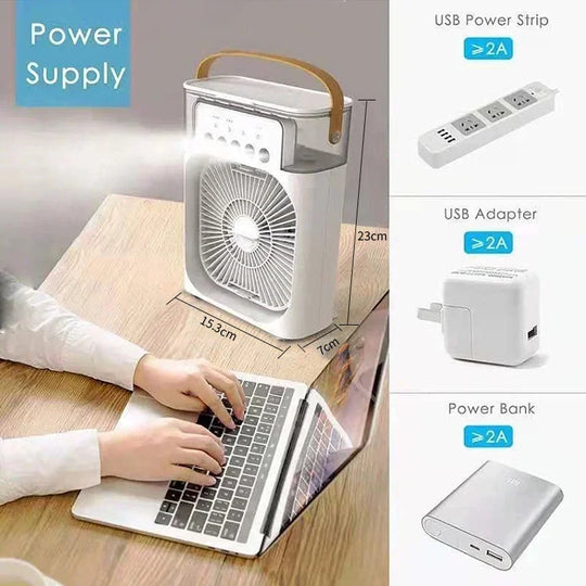 3-in-1 Portable Air Cooler Fan with Humidifier &amp; LED Light