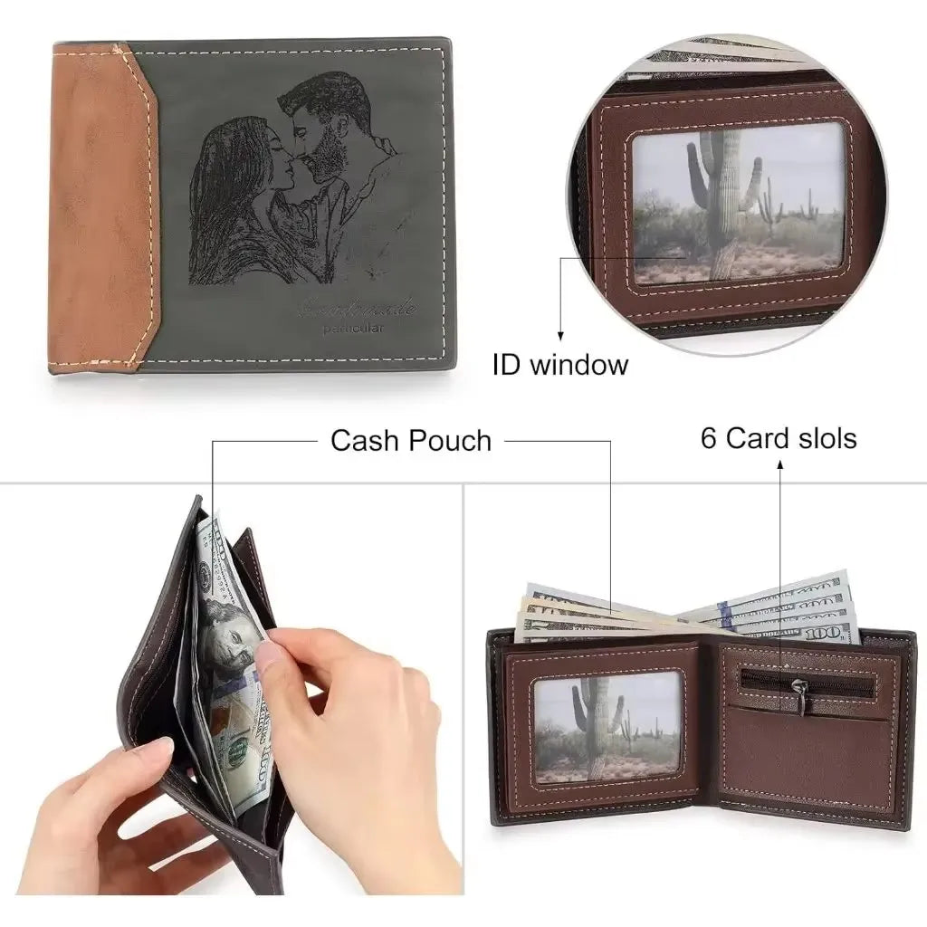 Personalized Engraved PU Leather Bifold Wallet