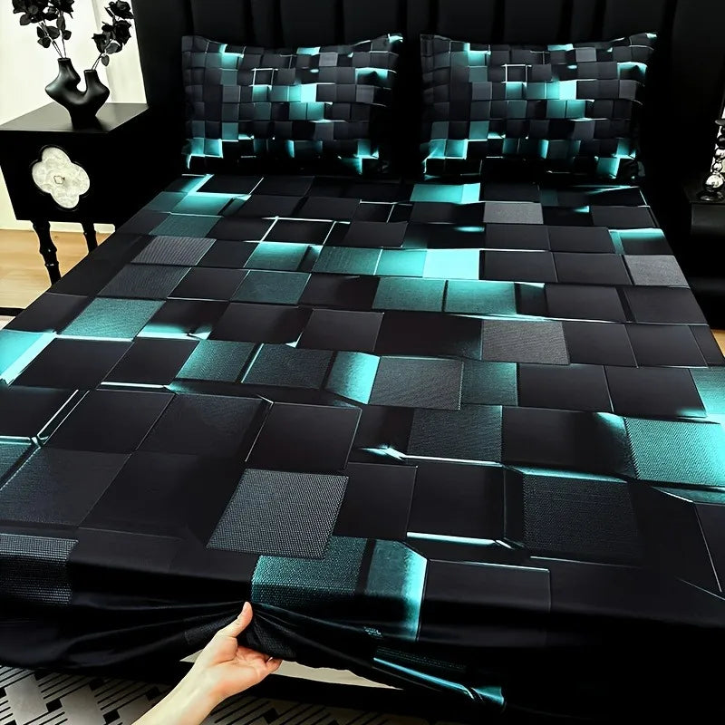 3-Piece Digital Print Deep Pocket Fitted Sheet Set