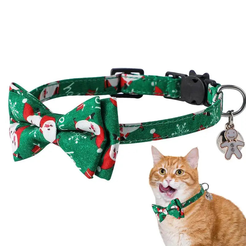 Christmas Adjustable Breakaway Cat Collar with Bow Tie