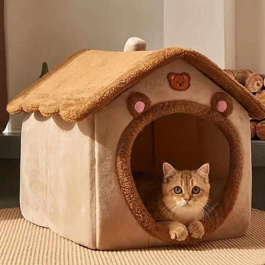 Foldable Washable Plush Pet House Bed for Cats &amp; Small Dogs