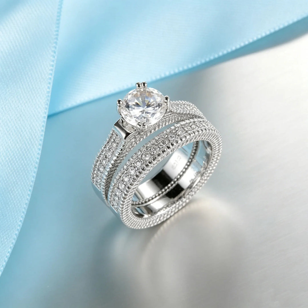 925 Sterling Silver Color Zircon Couple Ring Set