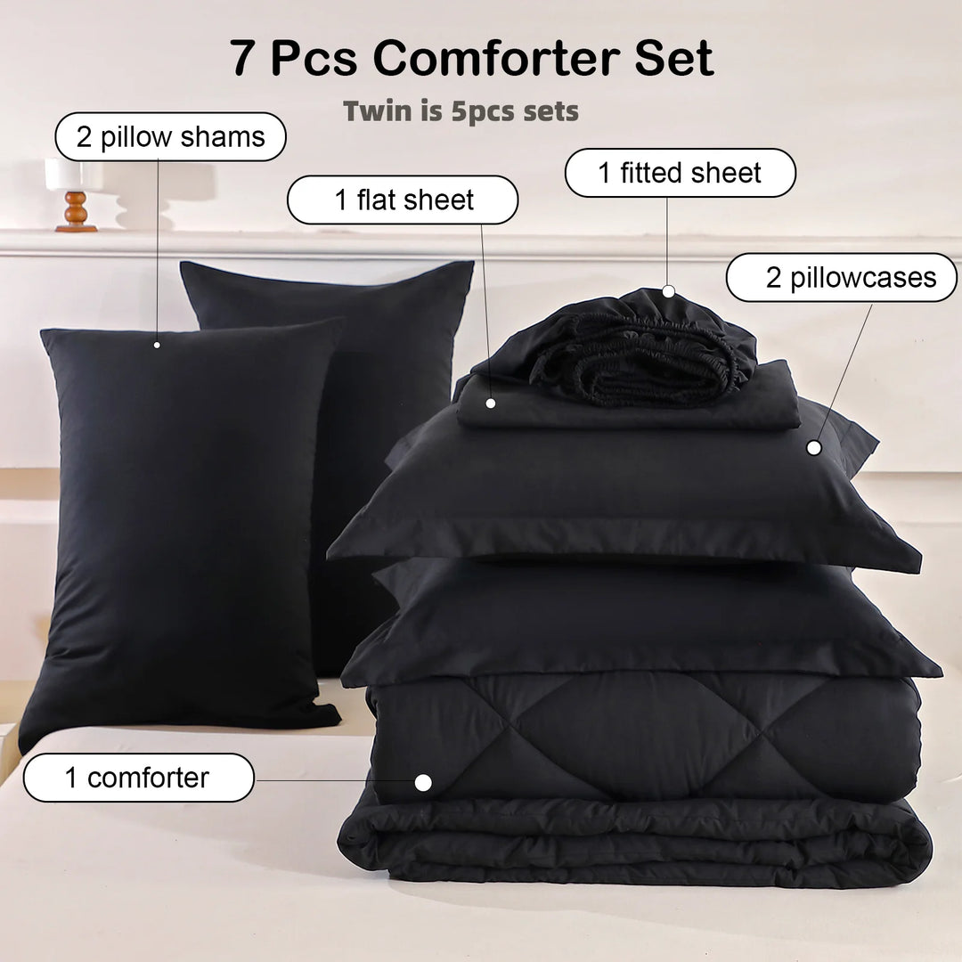 5-7-Piece Quilted Polyester Bedding Set with Sheets