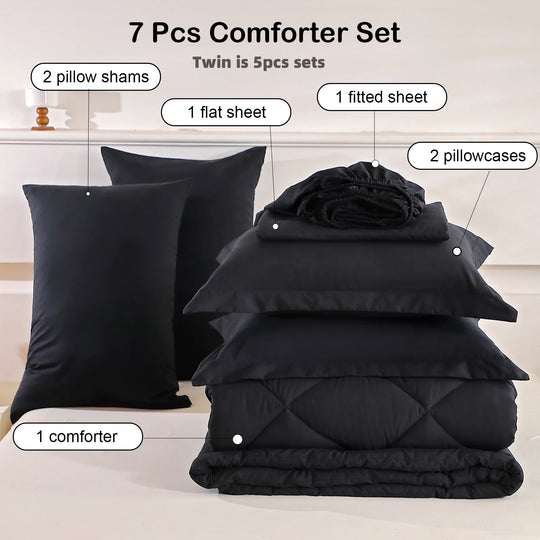 5-7-Piece Quilted Polyester Bedding Set with Sheets