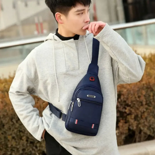 Oxford Crossbody Sling Bag with USB Port &amp; 3 Zip Pockets