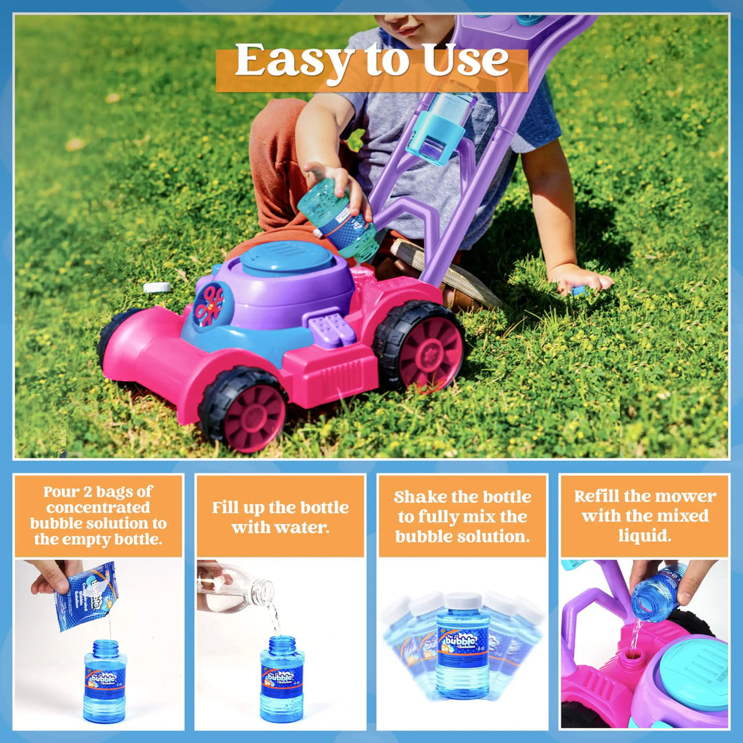 Pink Bubble Lawn Mower Toy for Kids
