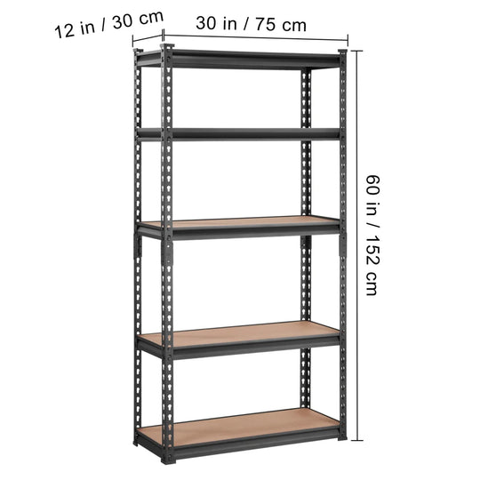 Heavy Duty 5-Tier Metal Storage Shelf 30x12x60 Black