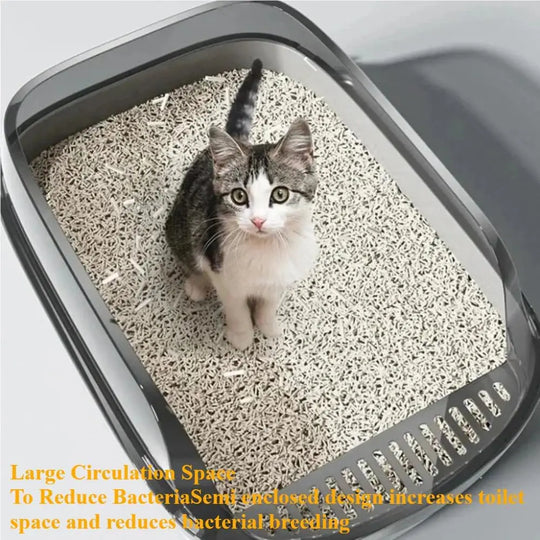 Semi-Enclosed Cat Litter Box with High Sides