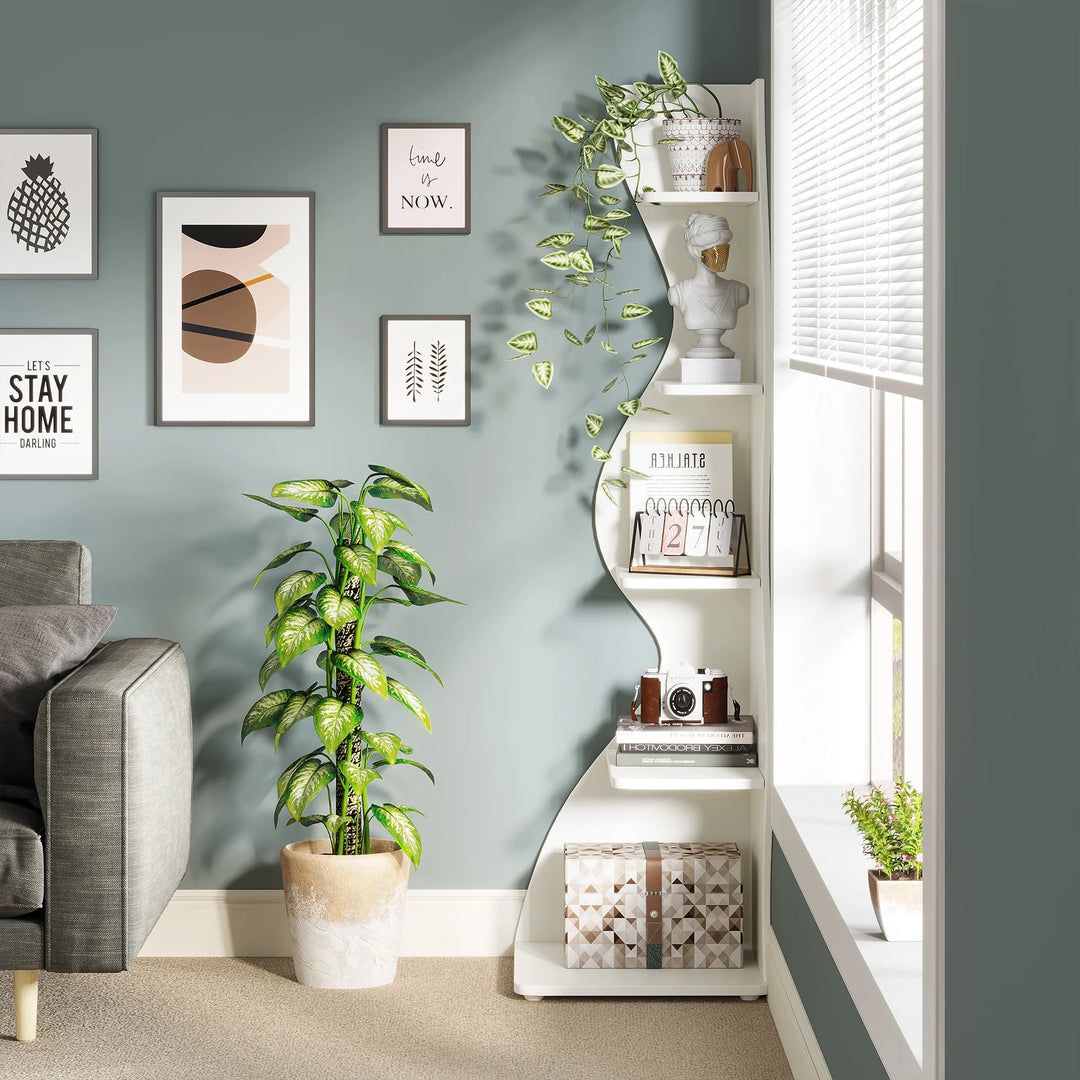 Modern 5-Tier Corner Bookshelf &amp; Display Shelf