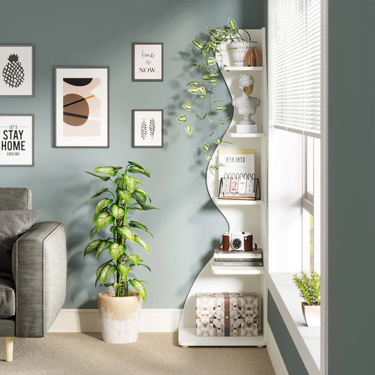 Modern 5-Tier Corner Bookshelf &amp; Display Shelf