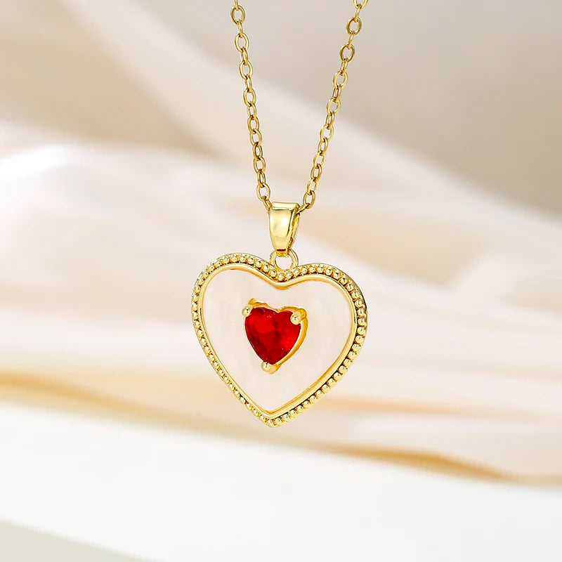Heart Pendant Necklace for Mom with Rhinestones