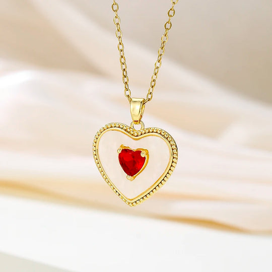 Heart Pendant Necklace for Mom with Rhinestones