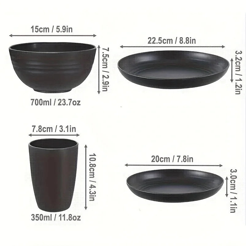 16/32-Piece Reusable Dinnerware Set with Plates, Bowls &amp; Cups
