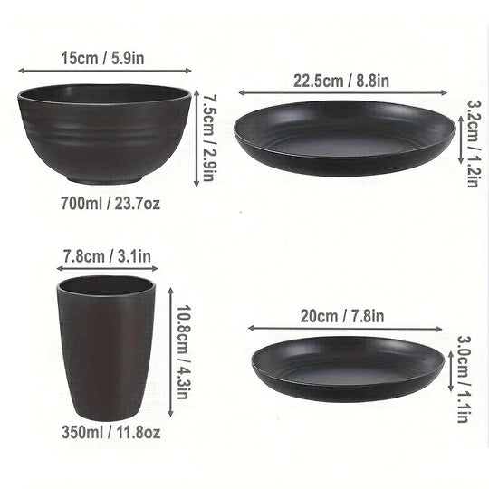 16/32-Piece Reusable Dinnerware Set with Plates, Bowls &amp; Cups