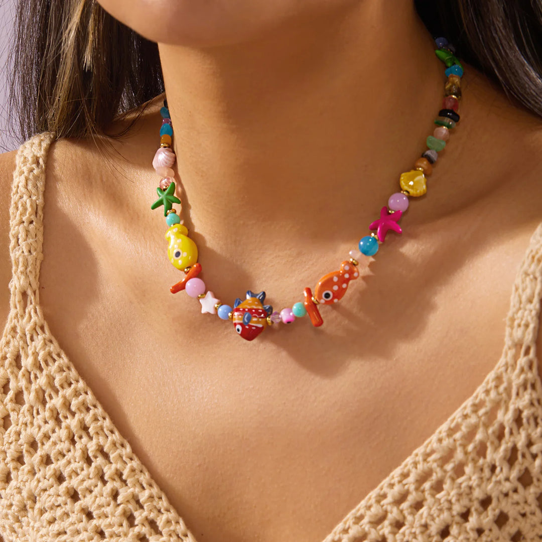 Colorful Ceramic Ocean Charm Beaded Necklace
