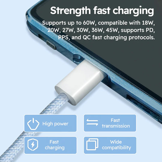 3-Pack 60W Braided USB-C to USB-C Cables