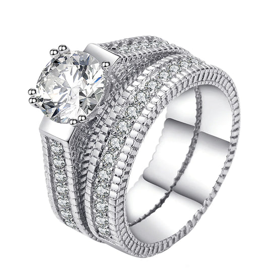 925 Sterling Silver Color Zircon Couple Ring Set
