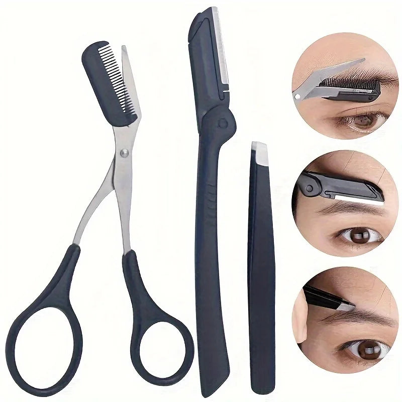 3-Piece Stainless Steel Eyebrow Grooming Kit