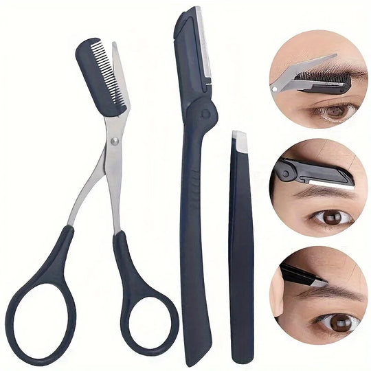 3-Piece Stainless Steel Eyebrow Grooming Kit