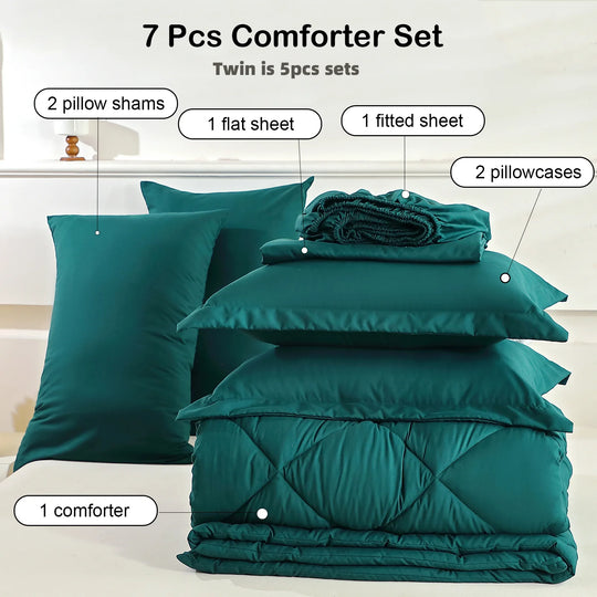 5-7-Piece Quilted Polyester Bedding Set with Sheets