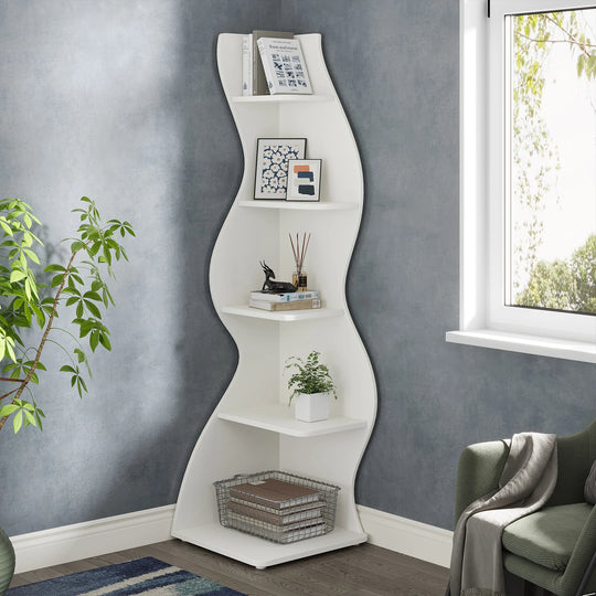 Modern 5-Tier Corner Bookshelf &amp; Display Shelf