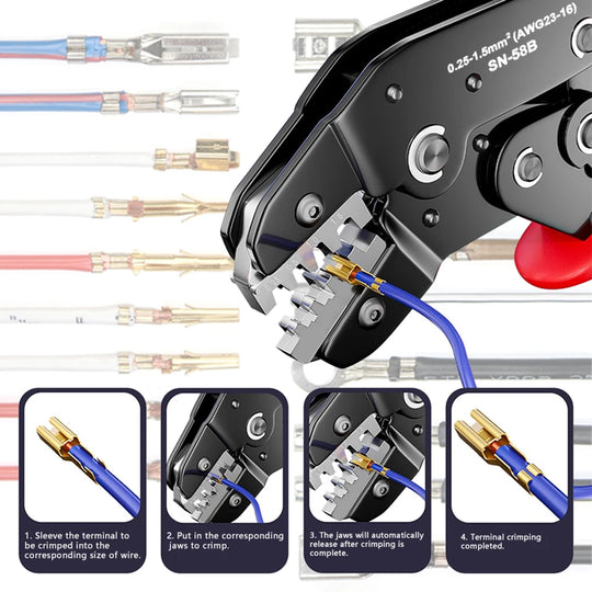 SN-58B Ratcheting Crimping Tool for Open Barrel Terminals