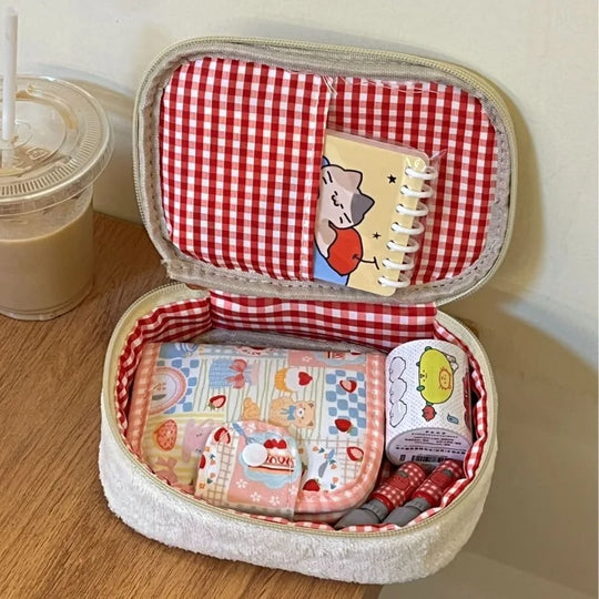 Cute Strawberry Plush Pencil Case Large Capacity Storage Pouch