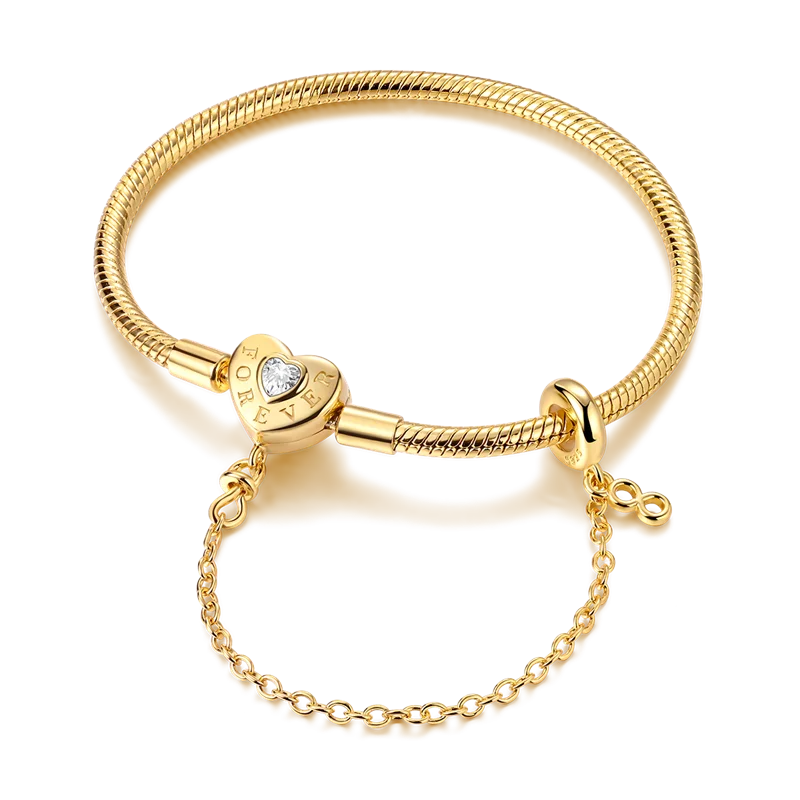 925 Sterling Silver Gold-Plated Heart Charm Bracelet