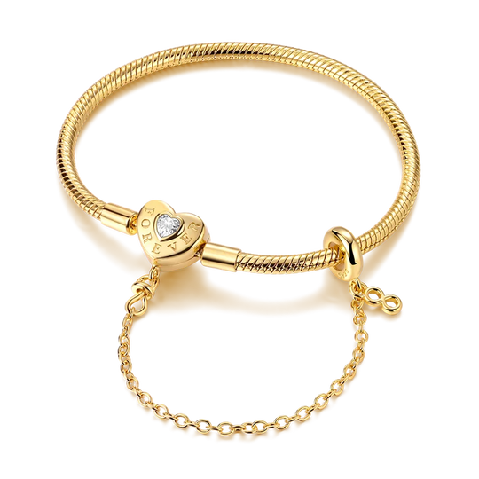 925 Sterling Silver Gold-Plated Heart Charm Bracelet