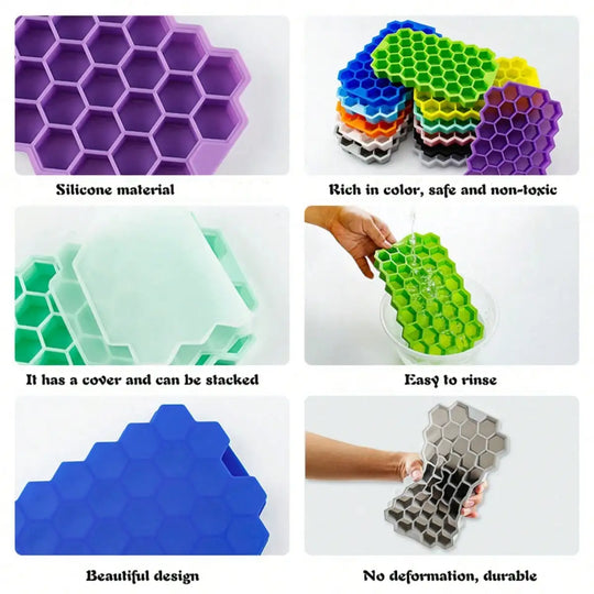Silicone Honeycomb Ice Cube Tray with Cover 37-Cell Mold