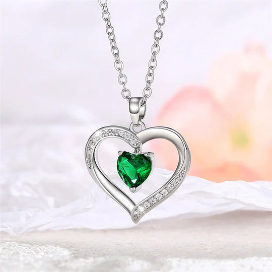 Heart Pendant Necklace for Mom with Rhinestones