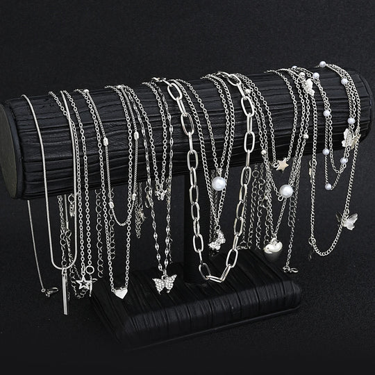 13-Piece Silver Tone Charm Necklace Set for Women