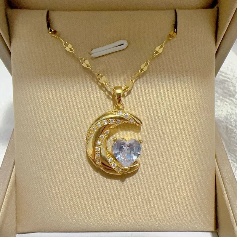 Heart Pendant Necklace for Mom with Rhinestones