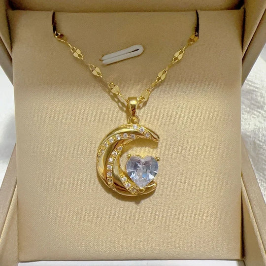 Heart Pendant Necklace for Mom with Rhinestones