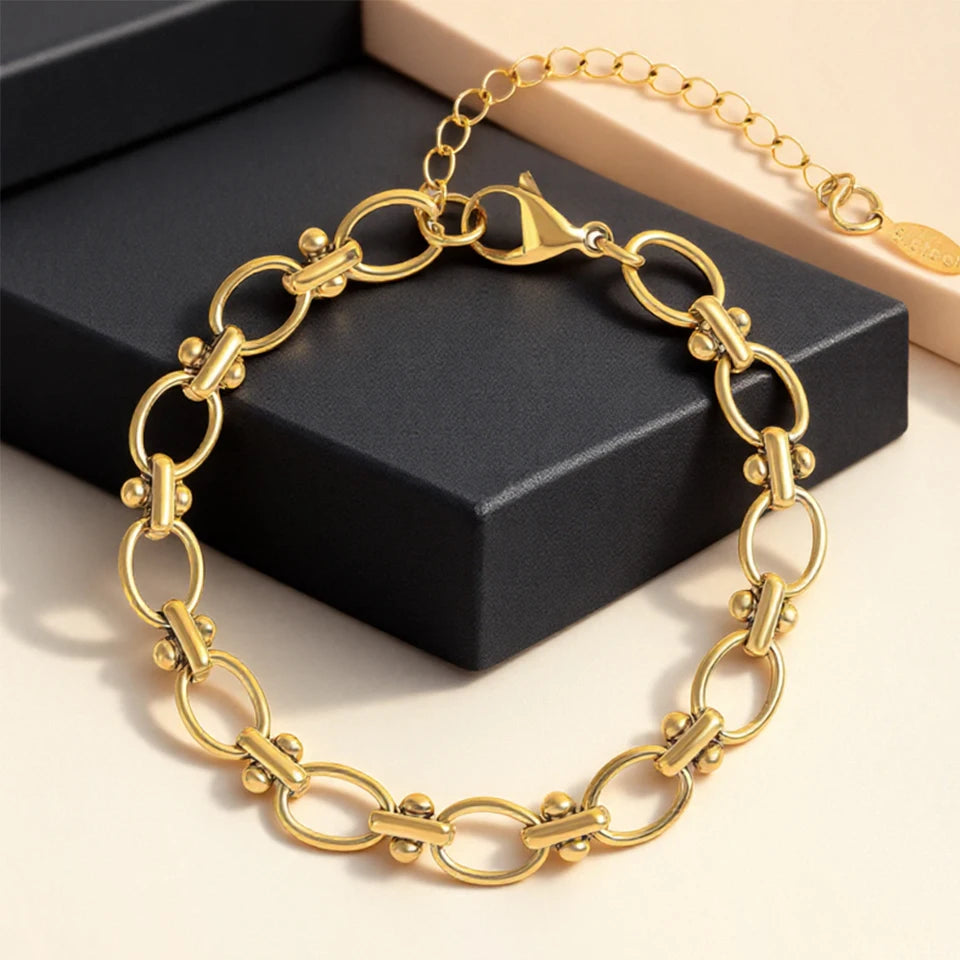 3-Piece Gold Stainless Steel Stackable Bracelet Set for Women