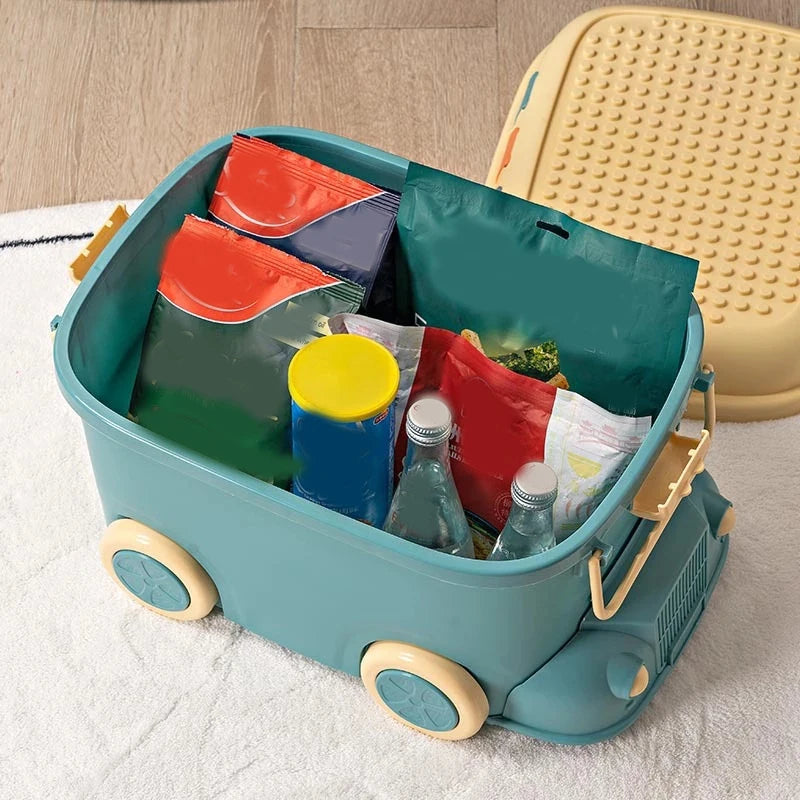 Kids Bus Storage Box with Wheels 12L Plastic Organizer