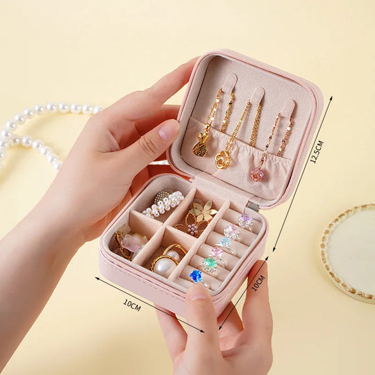 Portable Leather Travel Jewelry Organizer Case