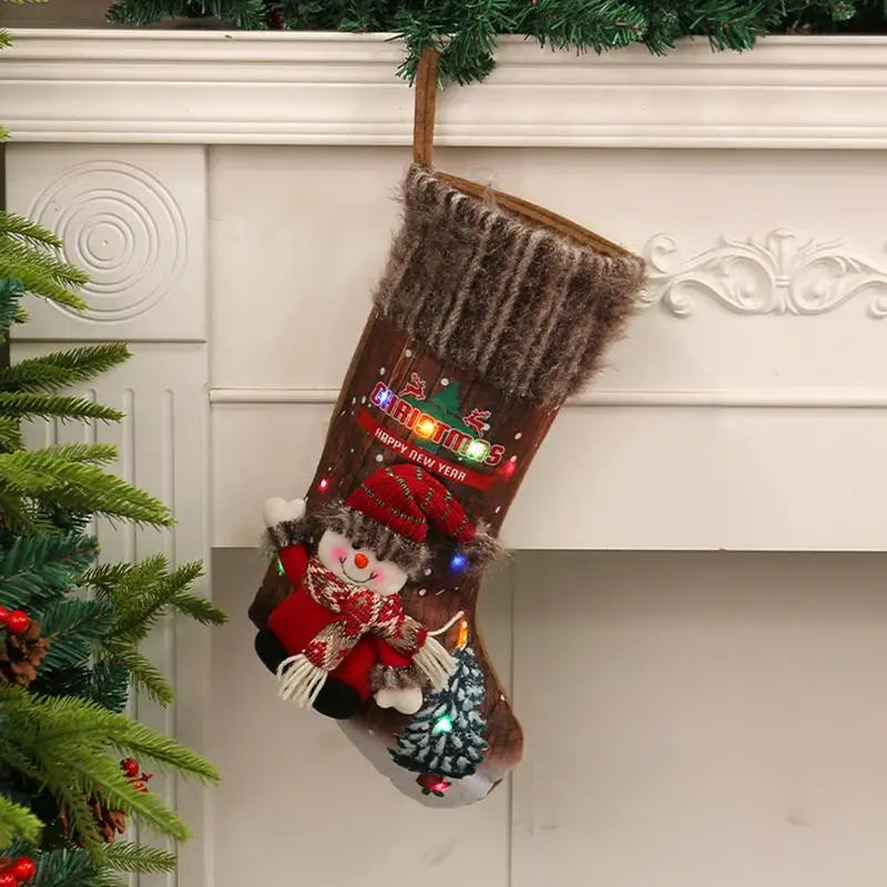 LED Light-Up Christmas Stocking with Snowman