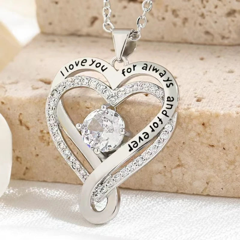Heart Pendant Necklace for Mom with Rhinestones