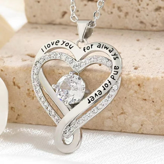 Heart Pendant Necklace for Mom with Rhinestones