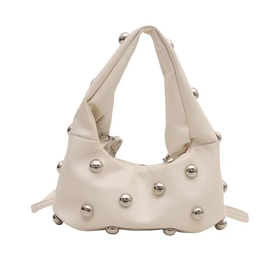 Studded PU Leather Hobo Shoulder Bag for Women