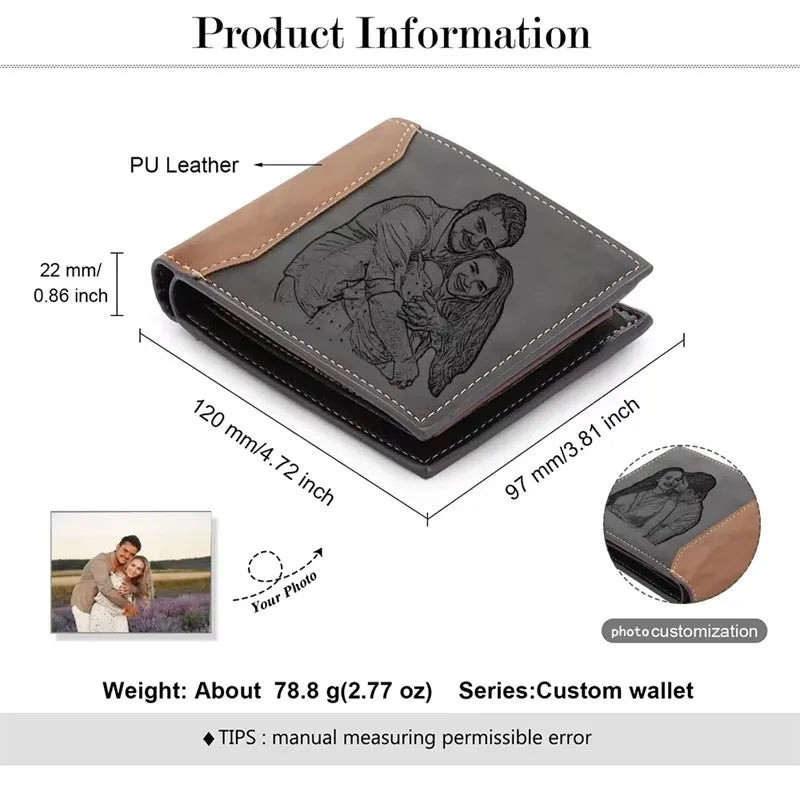 Personalized Engraved PU Leather Bifold Wallet