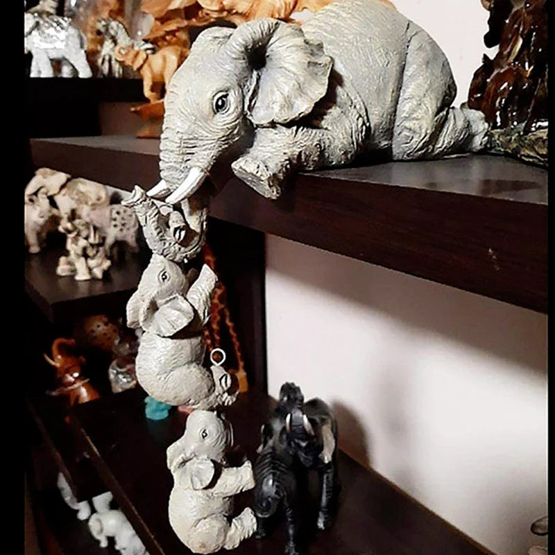3-Piece Resin Elephant Family Shelf Figurine Set