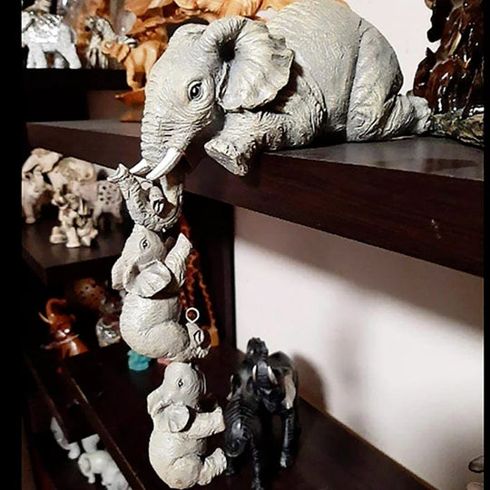 3-Piece Resin Elephant Family Shelf Figurine Set