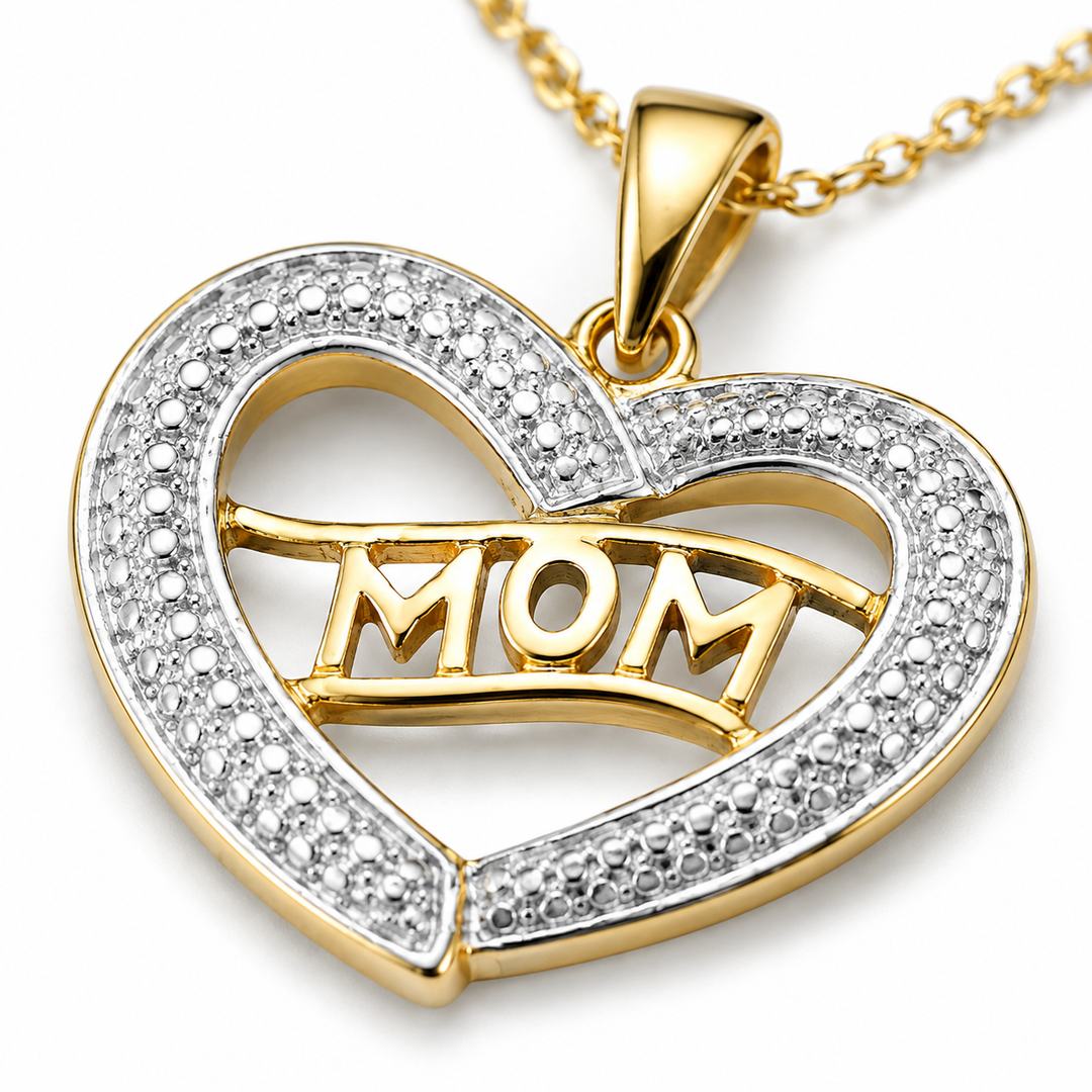 Sterling Silver Two-Tone Mom Heart Necklace