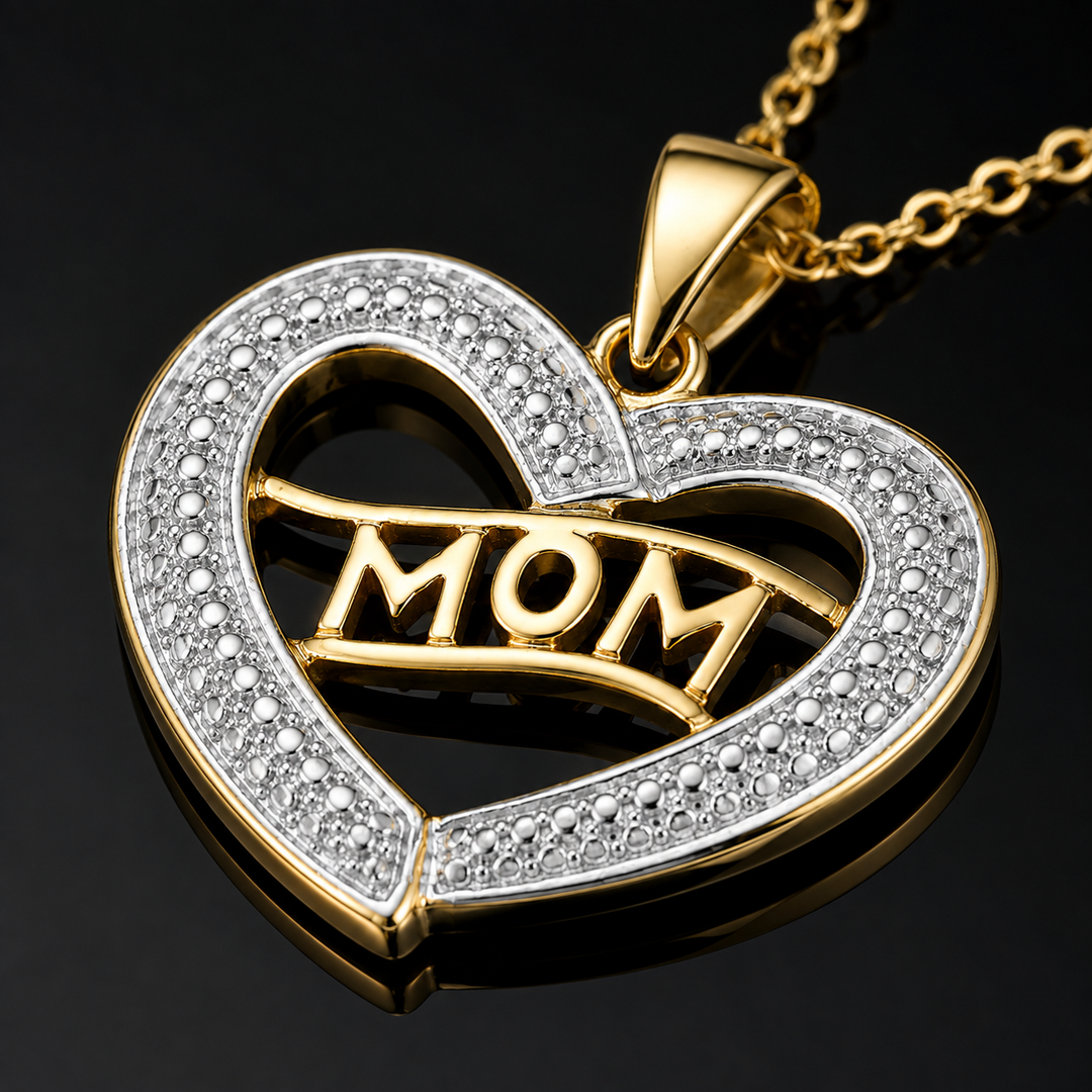 Sterling Silver Two-Tone Mom Heart Necklace