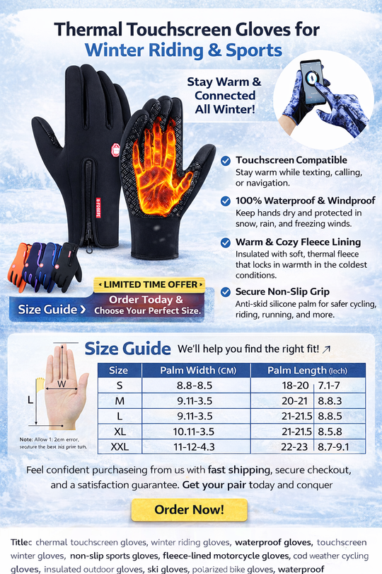 Thermal Touchscreen Winter Riding Gloves (Waterproof &amp; Windproof)